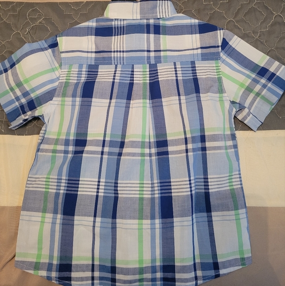 Boys blue plaid button up, size 4/5 - Picture 2 of 4